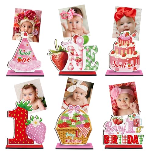 Berry First Birthday Decor - 6PCS Sweet One Birthday Party Decorations Cute Strawberry 1st Birthday Decorations Berry First Birthday Party Photo Table Centerpiece Decor Supplies Baby Girls