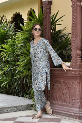 Fabnex Cotton Blend Regular Women Kurta Set (Kk-32-Blue-M_Blue