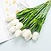 CTUER 12Pcs Artificial Tulip Real Touch Tulip Flowers Fake Silk Flowers for Vases Wedding Home Room Party Decoration (White)