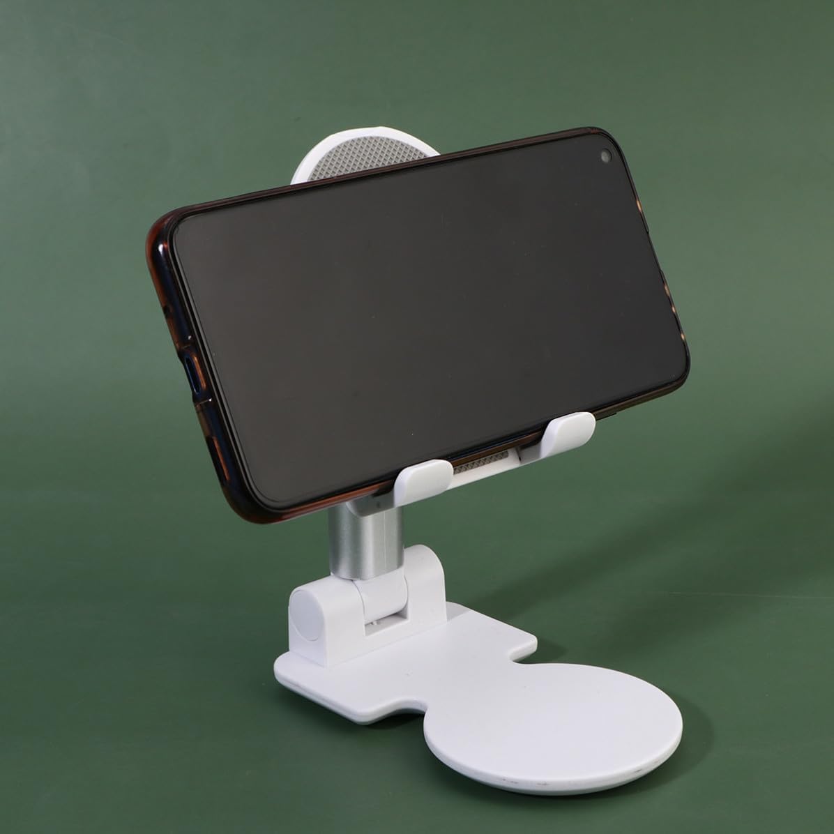 NUOBESTY Adjustable Metal Phone Holder with Foldable Telescopic Design and Tablet Stand Sturdy Silicone and Abs Base, for Coffee Table and Office Desk Use, Compatible with Smartphones