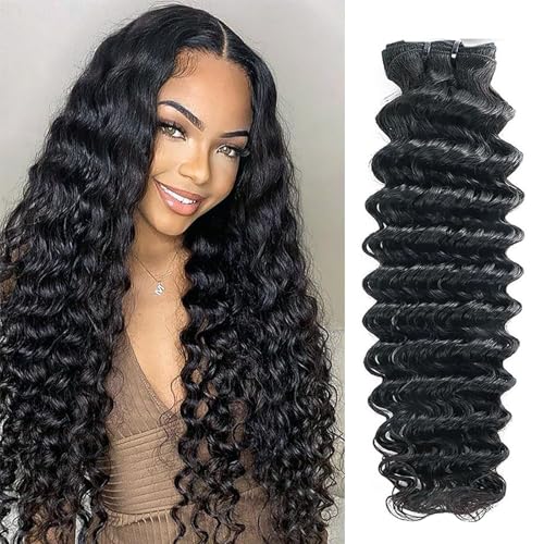Deep Wave Bundles Human Hair 20 Inch Single Bundle Upgrade Brazilian Virgin Hair Deep Curly Wet and Wavy Water Wave Bundles Human Hair for Black Women Natural Black