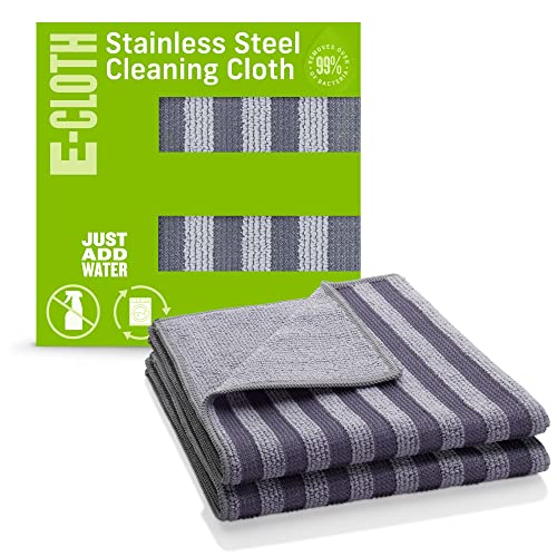E-Cloth Stainless Steel Cleaning Cloth, Premium Microfibre Stainless Steel Cleaner for Appliances, Great for Oven, Stove and Refrigerators, Washable and Reusable, Gray & Silver, 2 Cloth Set