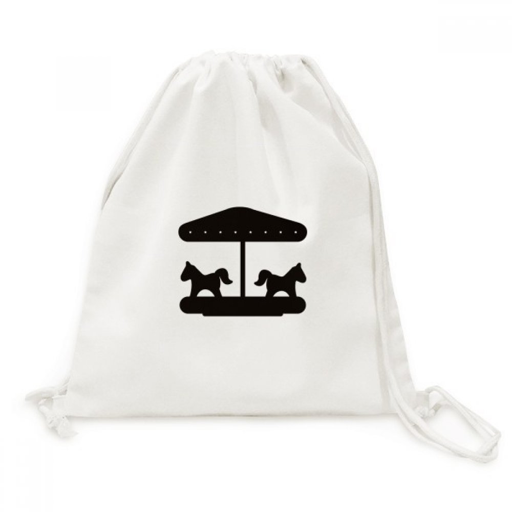Toile Drawstring Backpack avec motif silhouette de carrousel noir - 5
