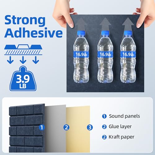 Image of 12 Pack Acoustic Panels with Self Adhesive, 12 inch X 12 inch X 0.4 inch High Density Sound Proof Foam Panels for Walls, Soundproof Wall Panel, Brick Sound Absorbing Panel for Home Studio Office Decor Navy Blue