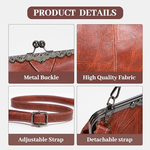 Tote Bag for Women Kiss Lock Purses Vintage Hollow PU Leather Handbag Clutch Satchel Kisslock Crossbody Bag For Women3