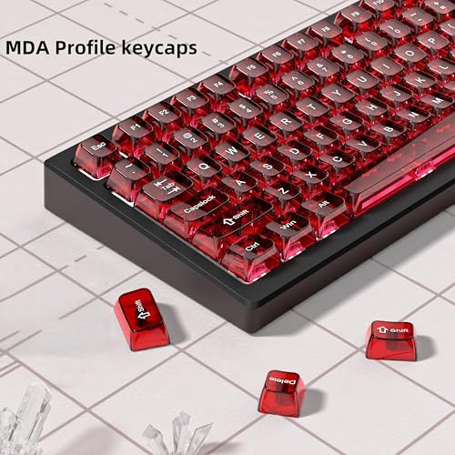Image of dagaladoo Clear keycaps,Transparent Keyboard keycaps,Jelly Key caps Set,Shine Through keycap，MDA Profile Keyboard caps for Mx Switches Mechanical Keyboard(Dark Red)