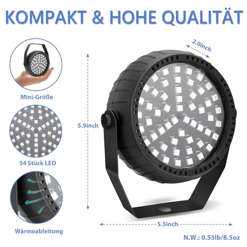 Telbum Stroboskop, Halloween Mini Stroboskop Blitzer für Parteien, Superhelle 54 RGB LED Strobe Lights mit Fernbedienung, Sound Aktiviert, Speed Control Blinkendes Licht für Raum DJ Bühne Partei 2Pack