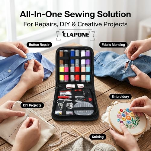 Image of Sewing Kit Box with Needles, Threads, Scissors, Buttons & Tape (85 Pieces) | Needle Threader Included, Travel Friendly, Tailoring Accessories, For Home Use, Stitching Items Set