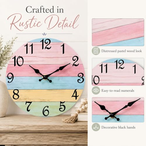 Image of CHYLIN Wall Clock Silent Non-Ticking Battery Operated Pink Green Colorful