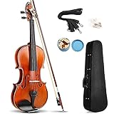 ZUWEI 4/4 Violin Set-Solid Wood Violin with Tuner, Alpine Spruce Top Acoustic Violin Fiddle Handmade Beginner Violins Kit w/Case, Bow, Rosin
