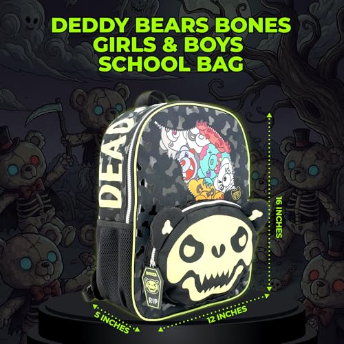 Image of AI ACCESSORY INNOVATIONS Deddy Bears Bones Plush Glow in The Dark Backpack for Girls & Boys, Creepy Cute 16 inch School Bag, Black