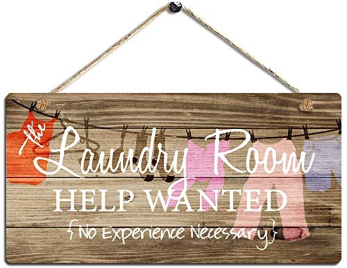 AJHERO Laundry Room Help Wanted,6"x12" Laundry Room Sign,Hanging Wall Art, Decorative Wood Sign Home Decor-2