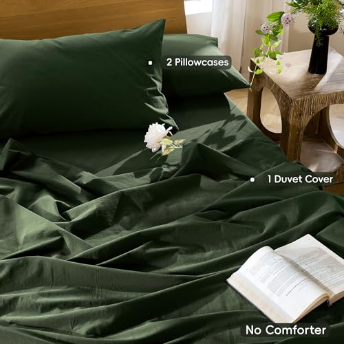 Image of MooMee Duvet Cover Set 100% Washed Cotton Linen Like Super King | Relaxed Linen-like Texture. Soft, Breathable & Long-lasting Comfort. Lightweight. Hidden Zipper with 8 Interior Corner Ties