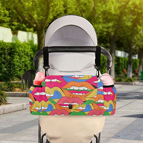 Wudan Organizador de cochecito de bebé con diseño psicodélico colorido con correa para el hombro, bolsa de pañales para bebé, esencial para bebé, ajuste universal para la mayoría de cochecitos