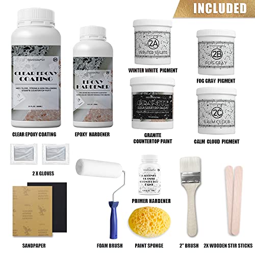 Cocomfix Granite Countertop Paint Kit. Epoxy Counter Top Refinishing Kit For Kitchen Bathroom. 25X Thick Bright Gloss Countertop Coating. thumb #1