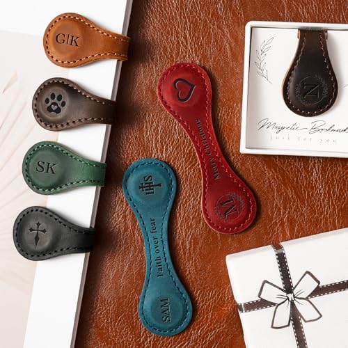 Personalized Leather Magnetic Bookmarks Custom Vintage Engraved Name Initials Text Book Marker Clips Customized Gifts for Readers Kids Book Lovers Classmate