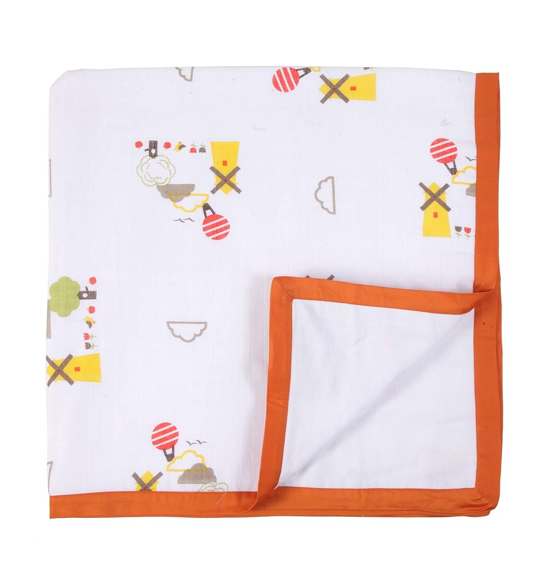 My Milestones 100% Cotton Muslin Baby Blanket - 4 Layered (43x43 inches) - Dutch Country Orange