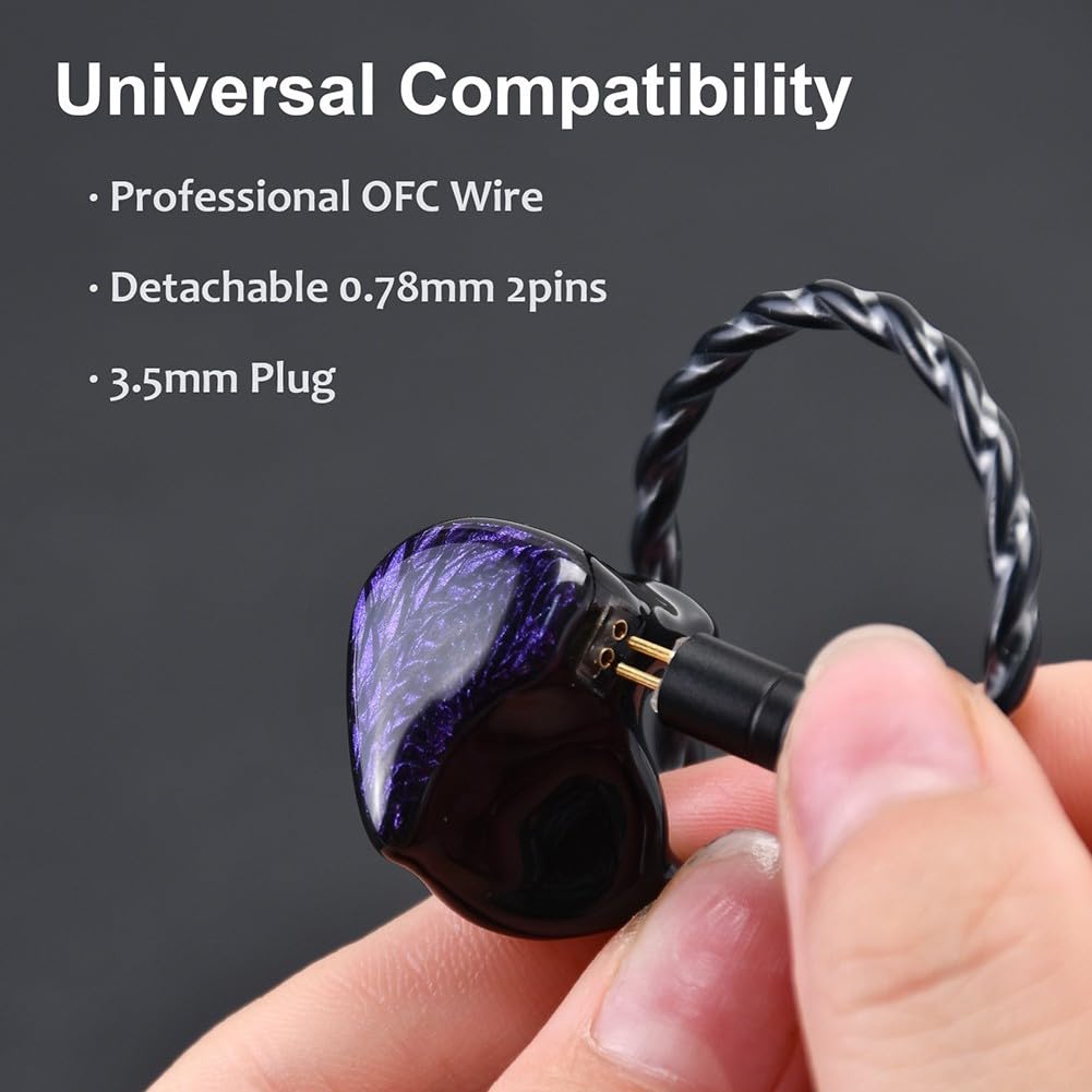 Zoegneer Auricolari in-ear con doppio driver dinamico con cavo staccabile per suono Hi-Fi, vestibilità comoda, materiale ABS, portatili, per viaggi e pendolari (3,5 mm)