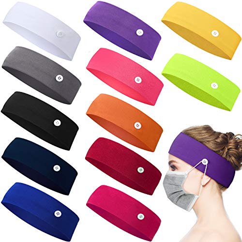 12 Pieces Button Headband Holder Non Slip Nurse Headbands Multicolored Ear Protection Holder for Men Women Ear Protection (Mixed Solid Colors, M)