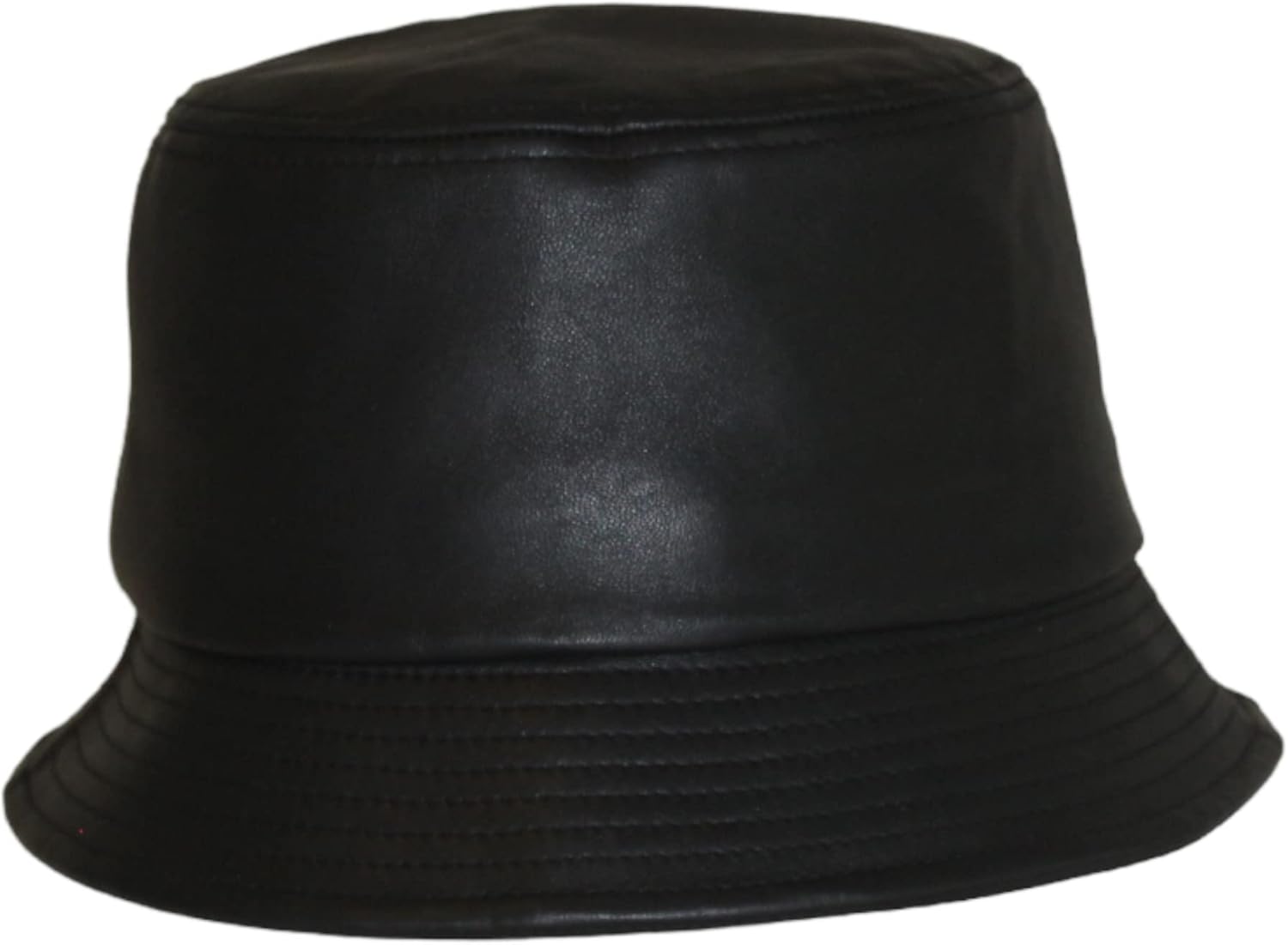 Fashionable Black Top Grain Thick Leather Bucket Hat (Black)