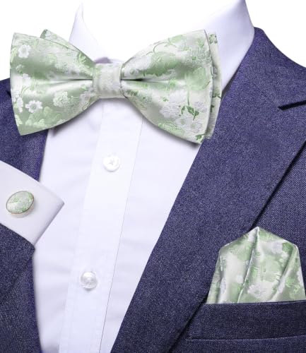Image of Dubulle Mens Paisley Striped Bowtie Set Pre-tied Bowtie for Men and Pocket Square Set Wedding Business