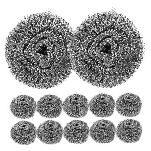 BEBEMOKO Ergonomic Handle Dish Scrubber 12 Pcs Steel Wire Balls for Pots Dishes Oven Set