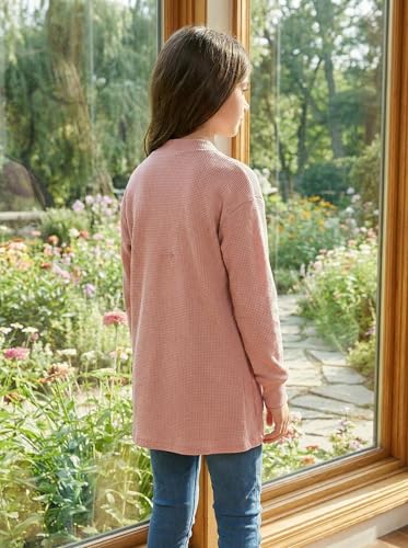 Image of Girls Open Front Cardigan Long Sleeve Casual Fall Winter Loose Knit Sweaters Coat with Pockets