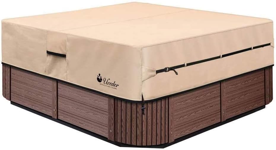 UCEDER Waterproof Hot Tub Cover -Outdoor Spa Cover Cap(Actual Size 88''x88 x20'' Fit 86''x86 x 20'') 600D Heavy Duty Polyester Hot Tub Cover Protector(Brown)
