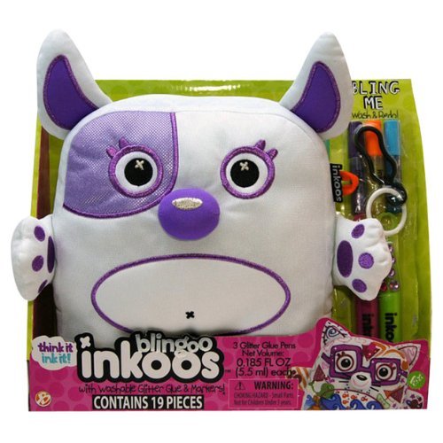 Inkoos Blingoo DOG Pet Plush - Gems, Glitter Glue Pens, Markers & Clip - Purple & White