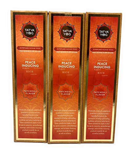 TATVA YOG 30 Perfumed Incense Sticks with Free Incense Stand Holder | Sandalwood | Rose | Jasmine | Patchouli | Lavender | Gardenia | Flavors (3, Patchouli Flavor)
