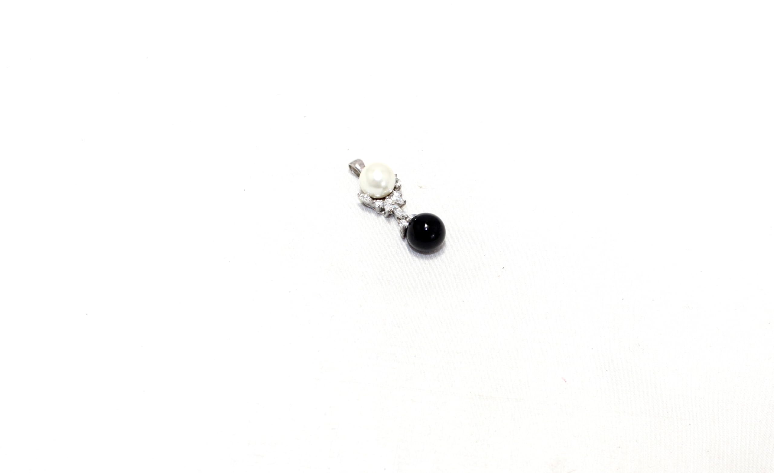 PH Artistic Juego de pendientes colgantes de plata de ley 925 con perla y piedra de ónix, piedras preciosas y circonita cúbica y circonita cúbica para mujer, hechos a mano i967