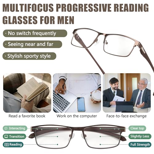 Image of Photochromic Progressive Multifocus Reading Glasses Men Transition Blue Light Blocking Multifocal Computer Readers