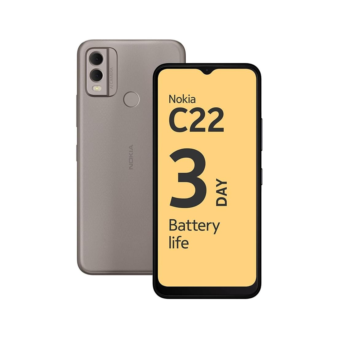 NokiaC22 Smartphone (Sand) – 6.5" HD+ Display, 5000mAh Battery, Dual SIM, Android 13 (Go Edition), 13MP Dual Camera, 64GB Storage, 4G LTE