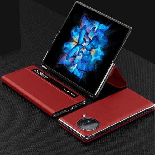 Étui rabat en cuir Vivo X Fold 3 rouge : évitez les rayures grâce à la coque magnétique