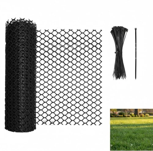 Rejilla protectora para césped, plástico, alambre de conejo, malla estrecha, protección versátil para aves de corral, jardín, balcón, patio (negro)