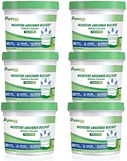 Pureegg Moisture Absorbers Refillable Bucket - 6 Packs, 10.5oz , Odor Absorber, Fragrance-Free Efficient Humidity Absorber for Kitchens, Bathrooms, Basements, Closet Odor Eliminator for Fresh Air