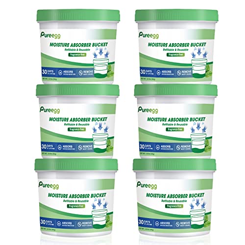 Pureegg Moisture Absorbers Refillable Bucket - 6 Packs, 10.5oz , Odor Absorber, Fragrance-Free Efficient Humidity Absorber for Kitchens, Bathrooms, Basements, Closet Odor Eliminator for Fresh Air