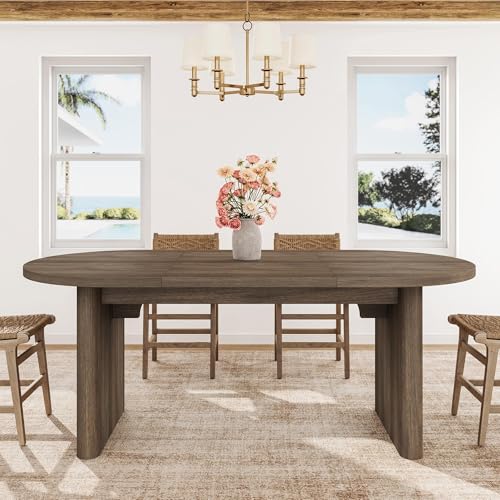 GarveeHome Oval Dining Table for 6-8 People, Long Large Kitchen Table with Thick Sturdy Wooden Base, Farmhouse Dining Room Table for for Kitchen, Livi