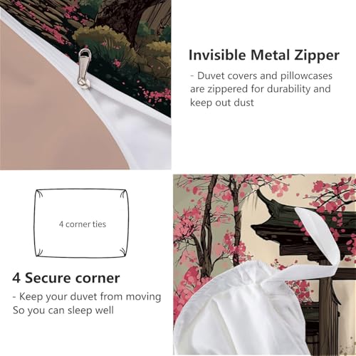 Parure de couette japonais architecture ensemble de lit gris vert