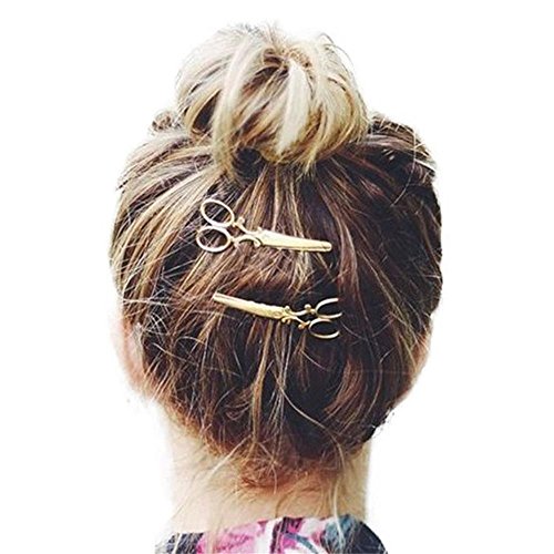 Udobuy 2 Pcs Cool Creative Gold Scissors Shears Clip Head Jewelry Hair Pin For Hair Tiara Barrettes Accessories Headdress For Girl Women