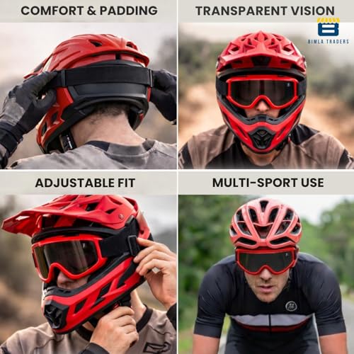 Image of Premium Adult Motocross Dirt Bike Racing, Cycling Goggles - Transparent Lens, Adjustable Strap with Extra Back Padding for Comfort