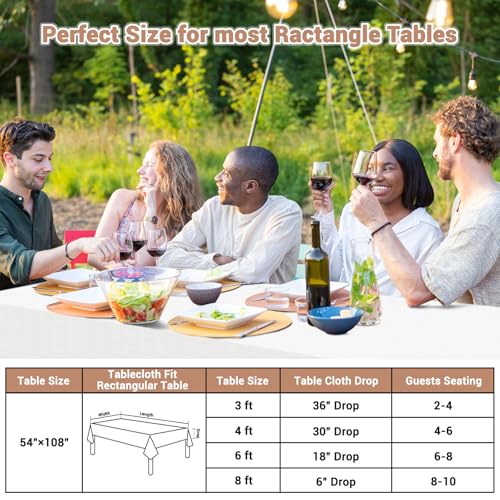 Image of White Paper Tablecloth, 15 Pack Disposable Table Cloths for Rectangle Tables 3-9 Foot, 54''x108'' Paper & Plastic Party Table Cover for Birthday, Outdoor, Wedding, Banquet