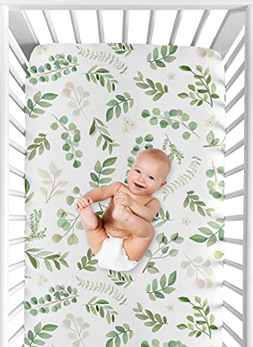 Image of Sweet Jojo Designs 2-Piece Baby Crib Sheets Set (Boho Floral Leaf) for Girls & Boys, Infant Nursery, Toddler Room - Fitted, Standard Size (Bohemian, Watercolor Botanical, Tropical, Garden, Sage Green)