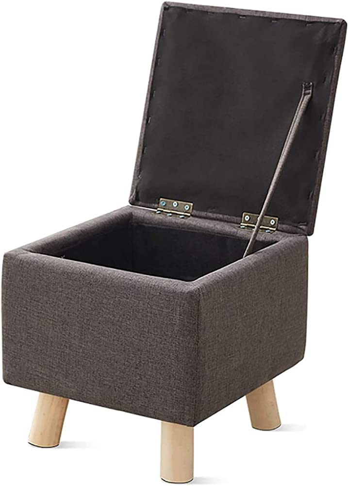 Pouf repose-pieds gris avec coffre de rangement pliant et pieds en bois massif