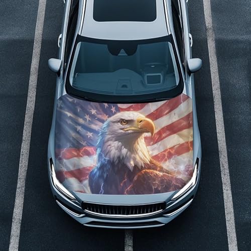 Image of Cool Eagle American Car Hood Cover Polyester Elastic Fabrics Washable Suitable for Large SUV and Pickup Trucks 39x59in