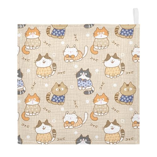 Image of vvfelixl Baby Muslin Washcloths Cute Cats Baby Burp Cloths Cotton Baby Face Towel for Newborn Infants Boy Girl Soft and Absorbent 11.8 X 11.8 in, 3 Pack