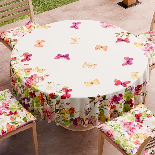 Nappe ronde anti-tache en microfibre de 180 cm au motif papillons