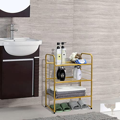 Wkokos 3-Tier Small Shoe Rack, Stackable Narrow Shoe Shelf Storage Organizer, Heavy Duty Metal Free Standing Shoe Rack For Entryway Closet Doorway, Gold #TOP4