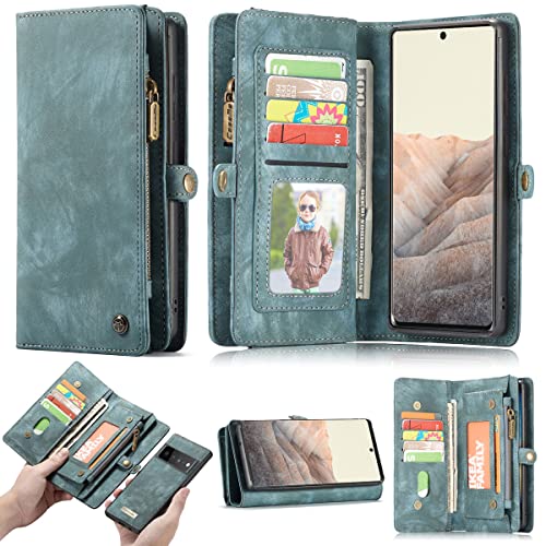 Coque Pixel 6A antichoc amovible et étui en cuir avec fermeture éclair pour homme femme
