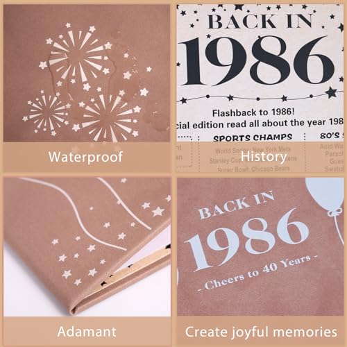 Image of Crenics 40th Birthday Decorations for Women or Men, Vintage Back in 1986 Poster, 40th Birthday Guest Signature Book, Awesome 40 Anniversary Birthday Gifts